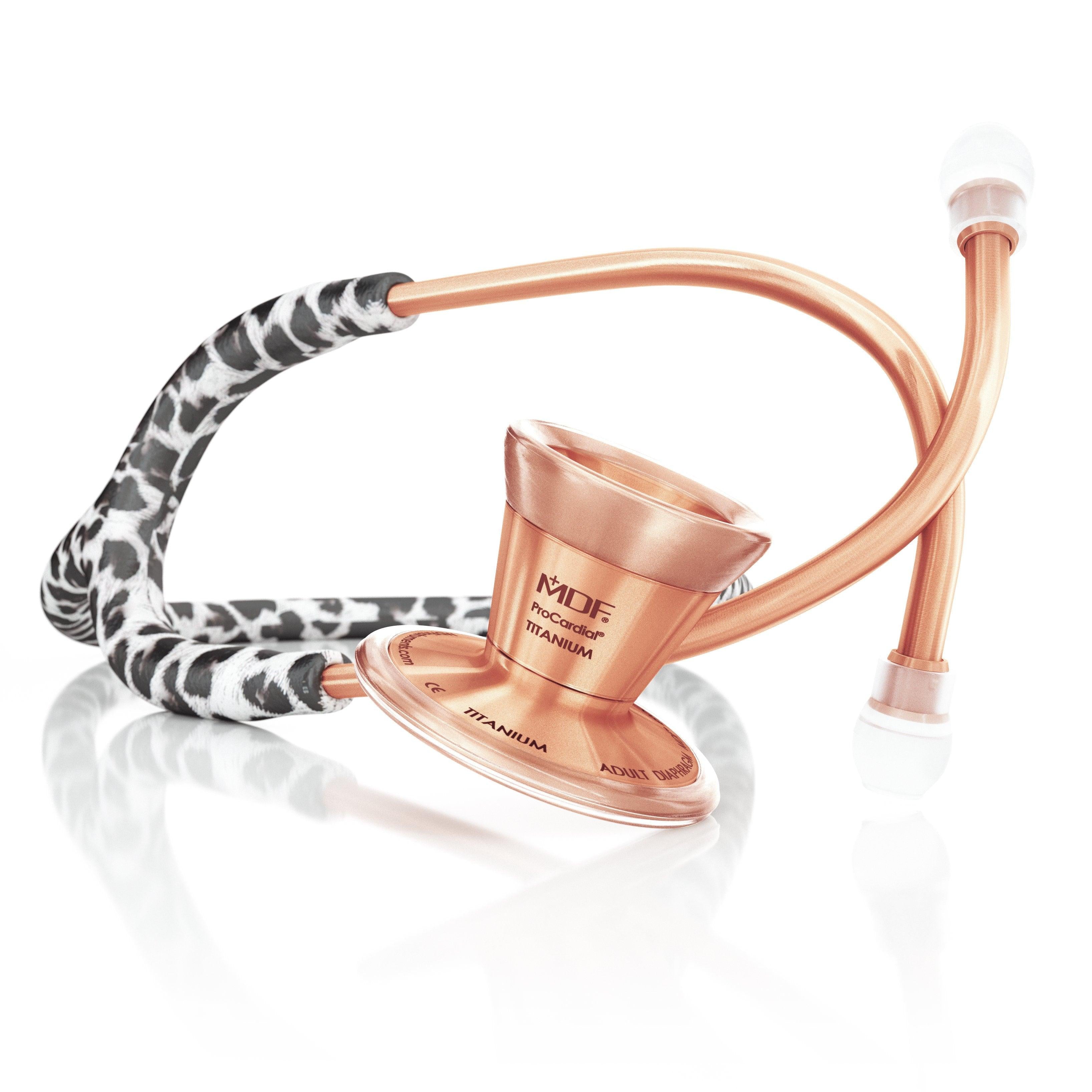 MDF® ProCardial® Adult Titanium Stethoscope - Rose Gold - Snow Leopard